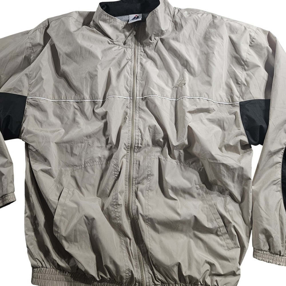 Apex‎ Jacket Mens XL Beige Black Windbreaker Full Zip Colorblock Nylon Lined